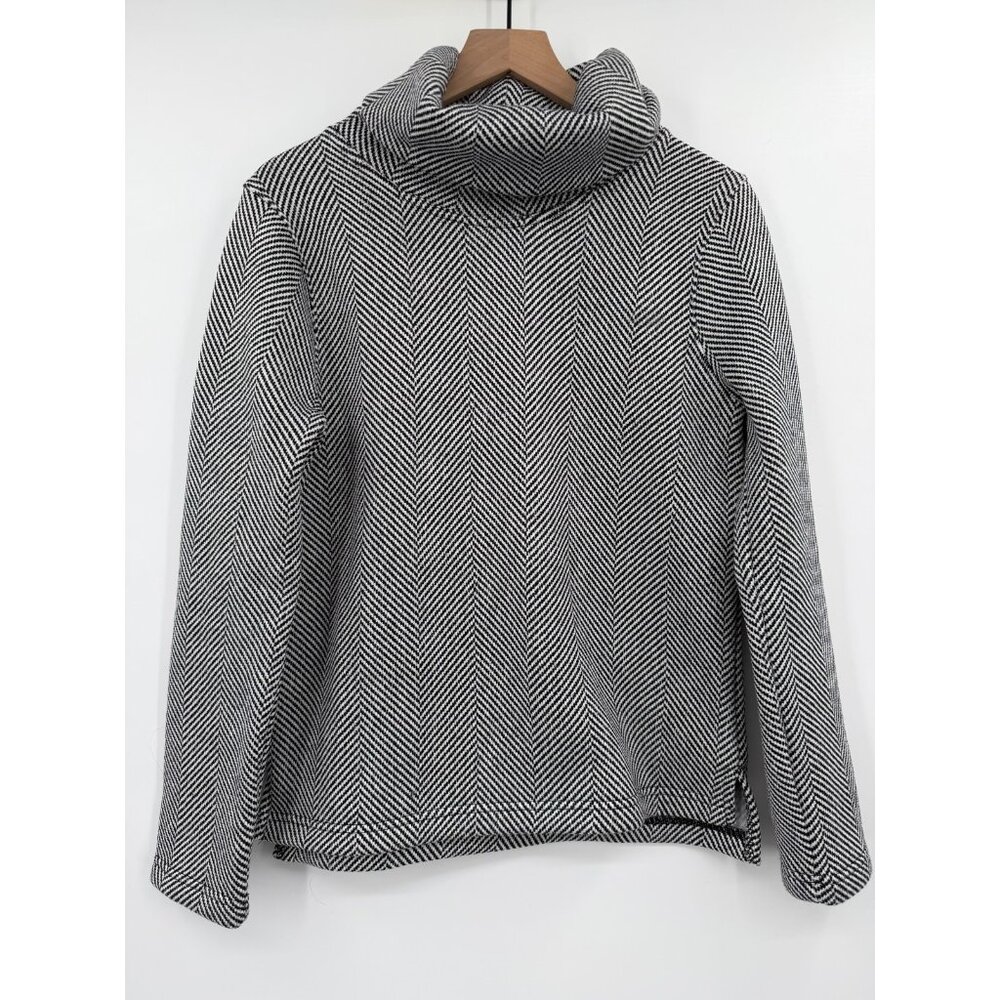 J. Crew #H1549 Herringbone Funnel Neck Fleece Sweater Women Medium Pullover Blac